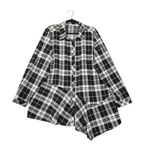 Susan‎ Graver Womens 2X Blouse Plaid Asymmetrical Stretch Flowy Black White QVC